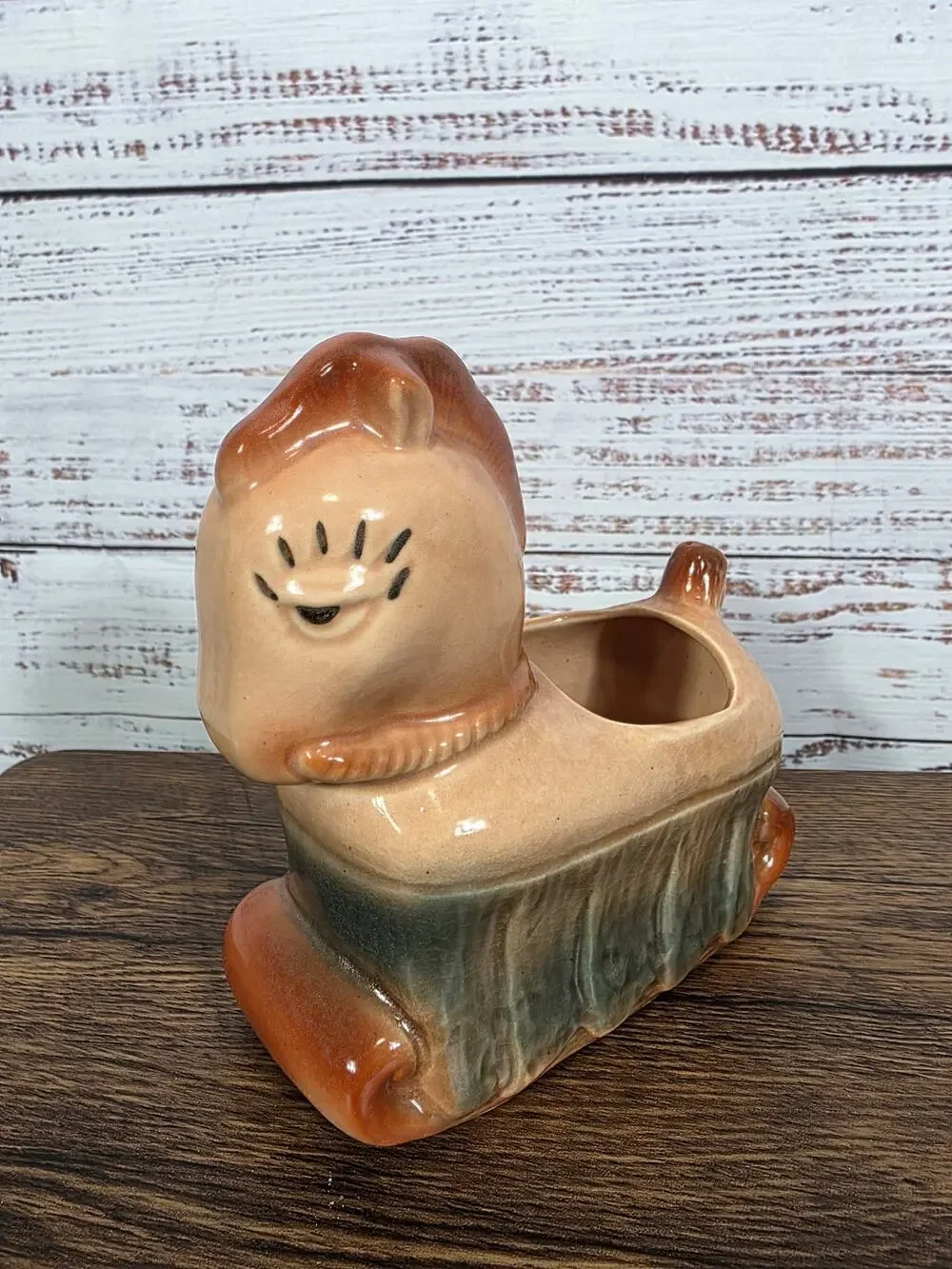 VTG Ceramic Horse Planter Woodland Animal Brown Glazed